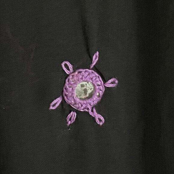 Adini Mirror Embroidered Black Tunic Top S Rayon Cotton Boho Sheer Festival Art - Picture 5 of 8